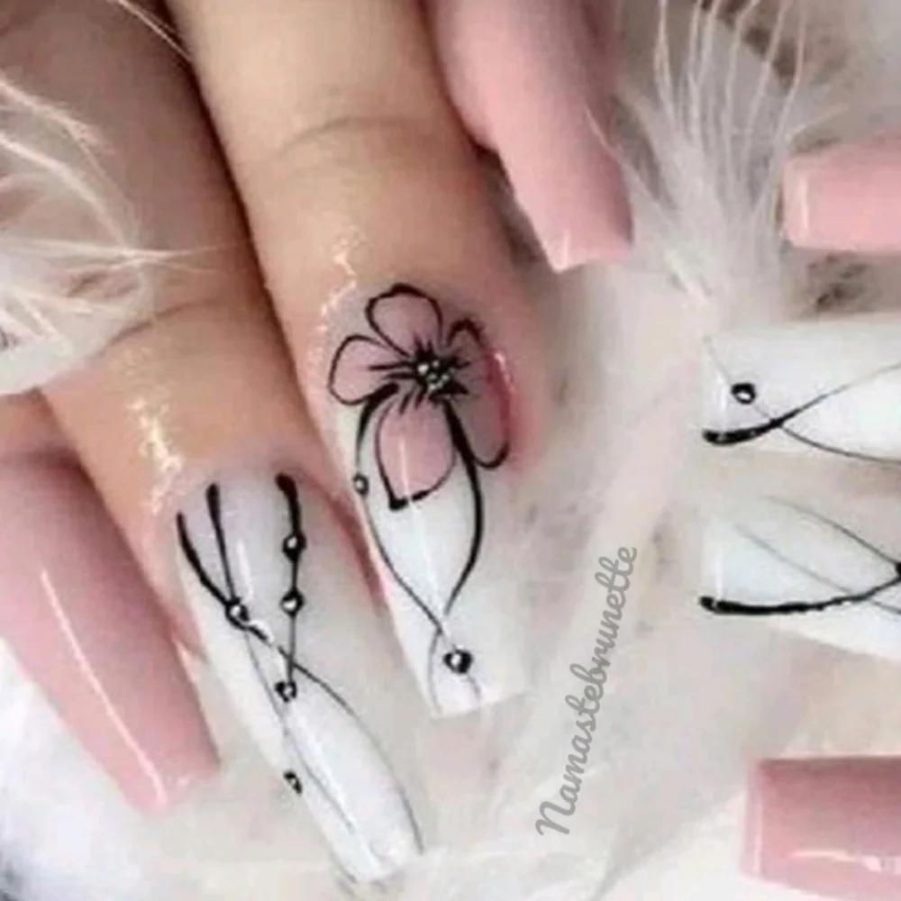 2/$16 Pink Floral Coffin Press On Nails
